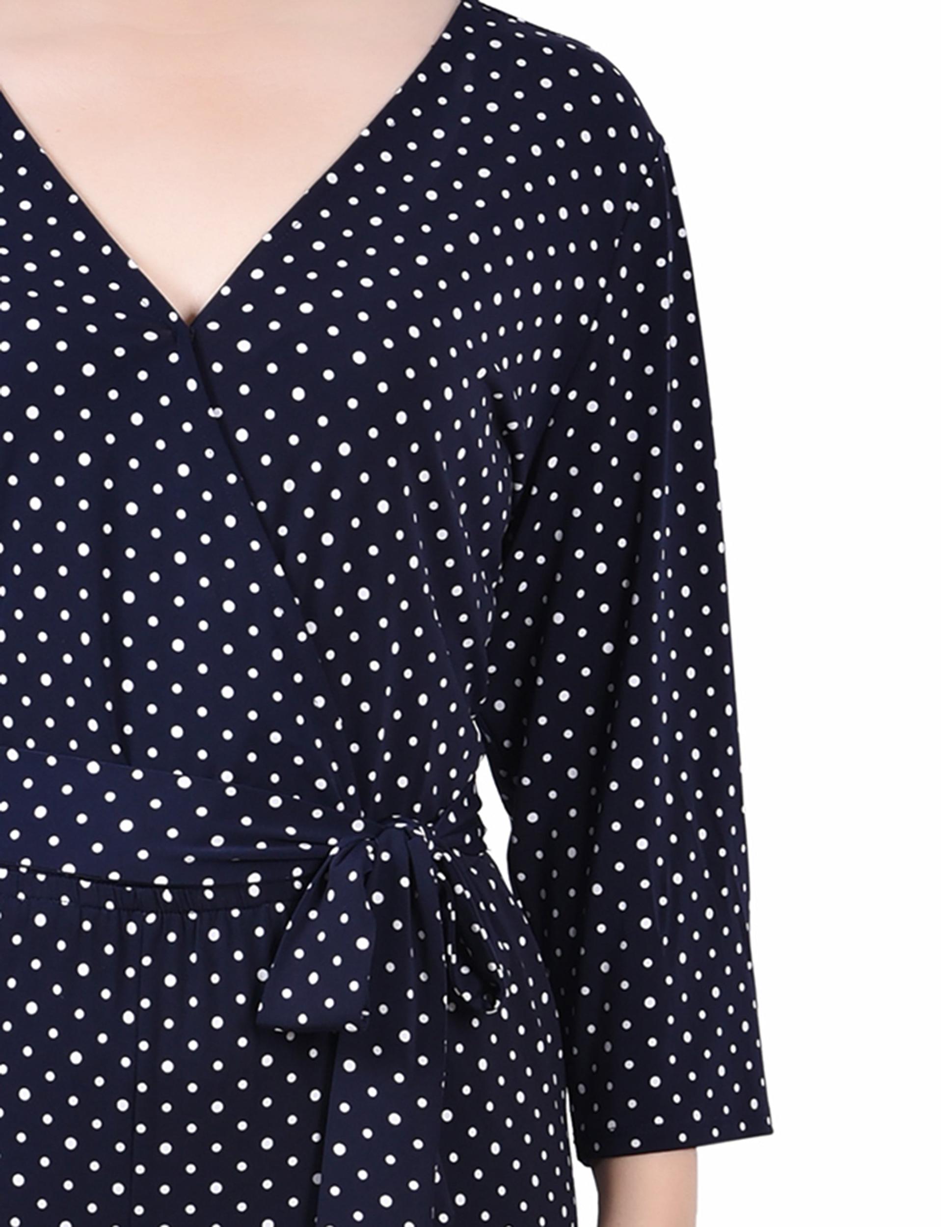 Navy Polka Dot 3/4 Sleeve Belted Jumpsuit - Petite Product Image