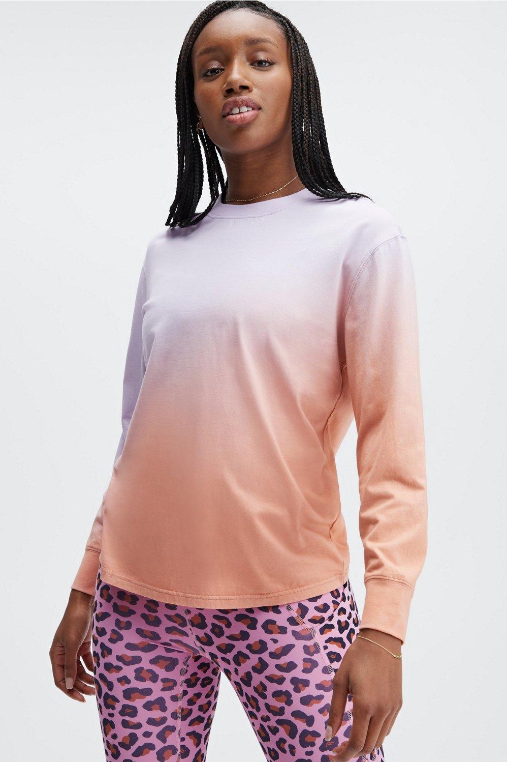 Fabletics Boyfriend Long-Sleeve Tee Womens Hazy Iris/Pink Tint Dip Dye Size XXL Product Image