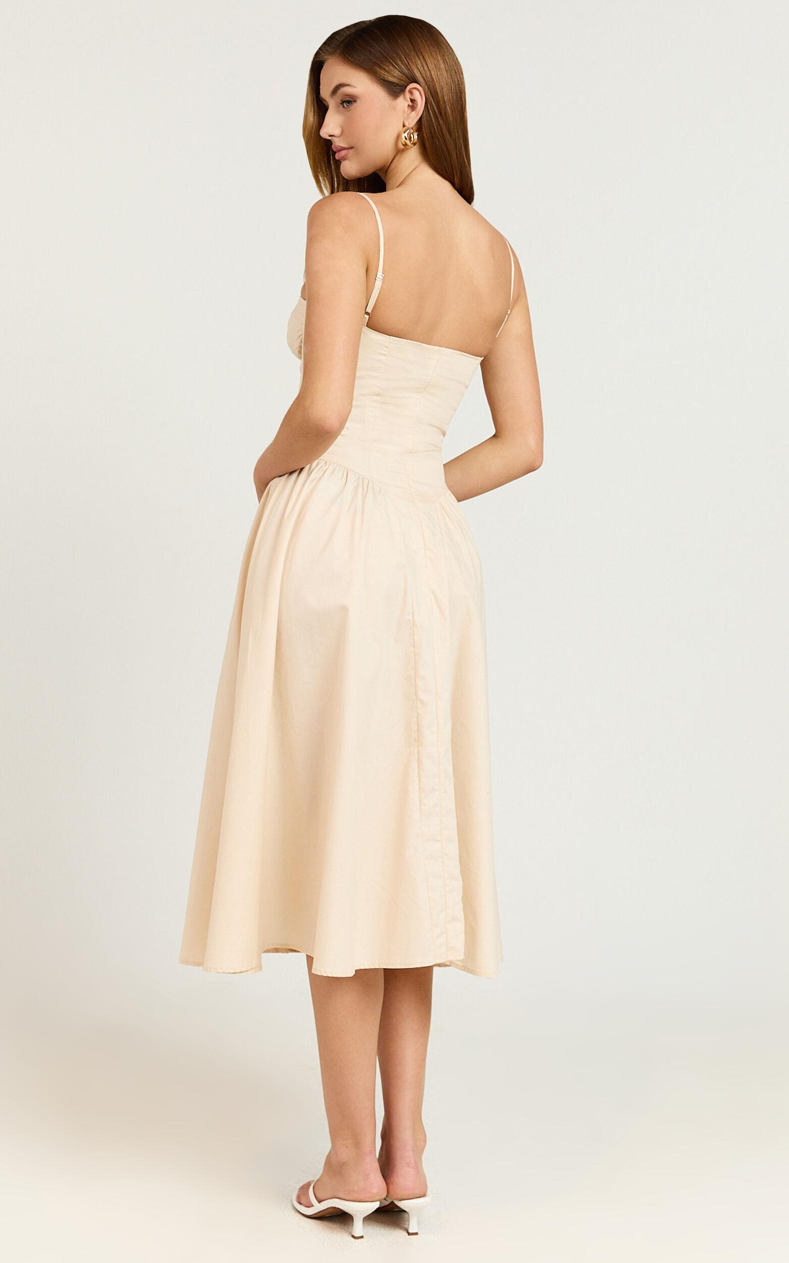 April Midi Dress - Sweetheart Wide Pleated Dress in Cream Product Image