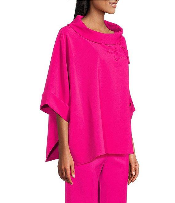 IC Collection Knit Fold Funnel Neck Elbow Sleeve Floral Applique Tunic Product Image