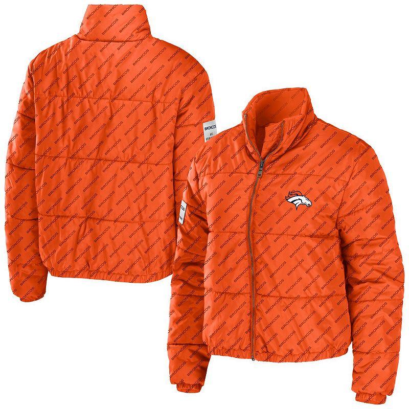 Women's WEAR by Erin Andrews Orange Denver Broncos Puffer Full-Zip Cropped Jacket, Size: Medium Product Image
