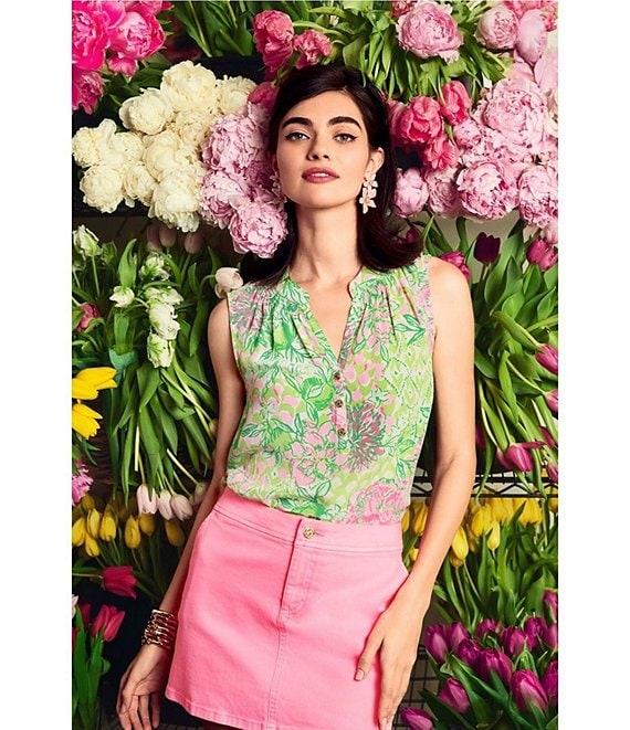 Lilly Pulitzer Elsa Printed Silk V-Neck Sleeveless Blouse Product Image