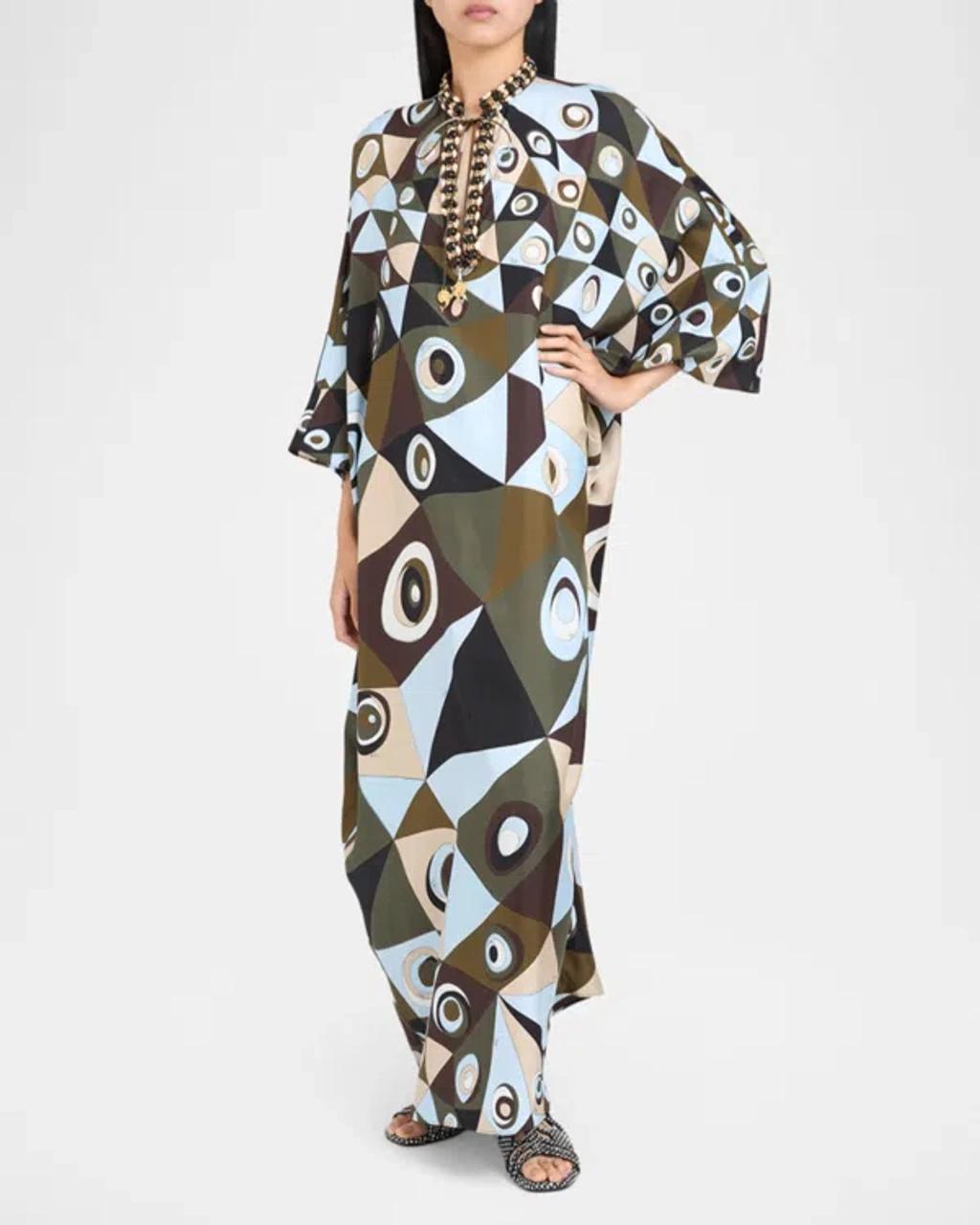 PUCCI Vivara Silk Crepe De Chine Embellished Maxi Caftan Dress In Green Product Image