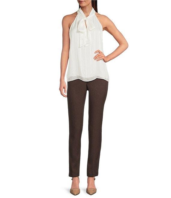 Calvin Klein Metallic Knit Tie Neck Sleeveless Flowy Top Product Image