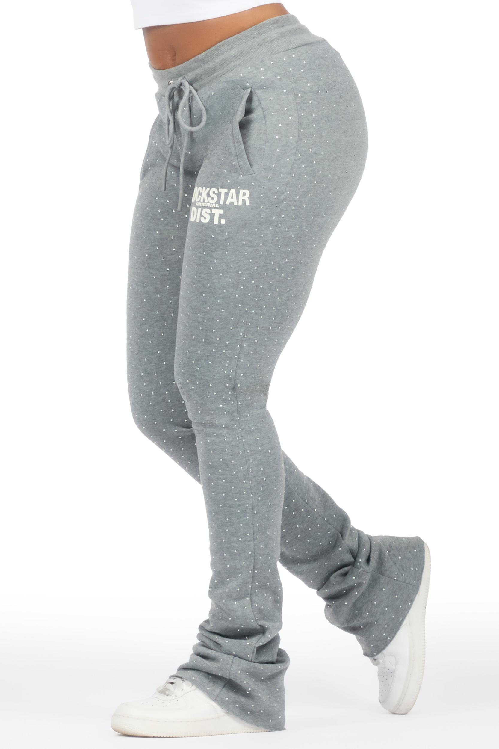 Juliana Heather Grey Rhinestone Stacked Track Pant Female Product Image