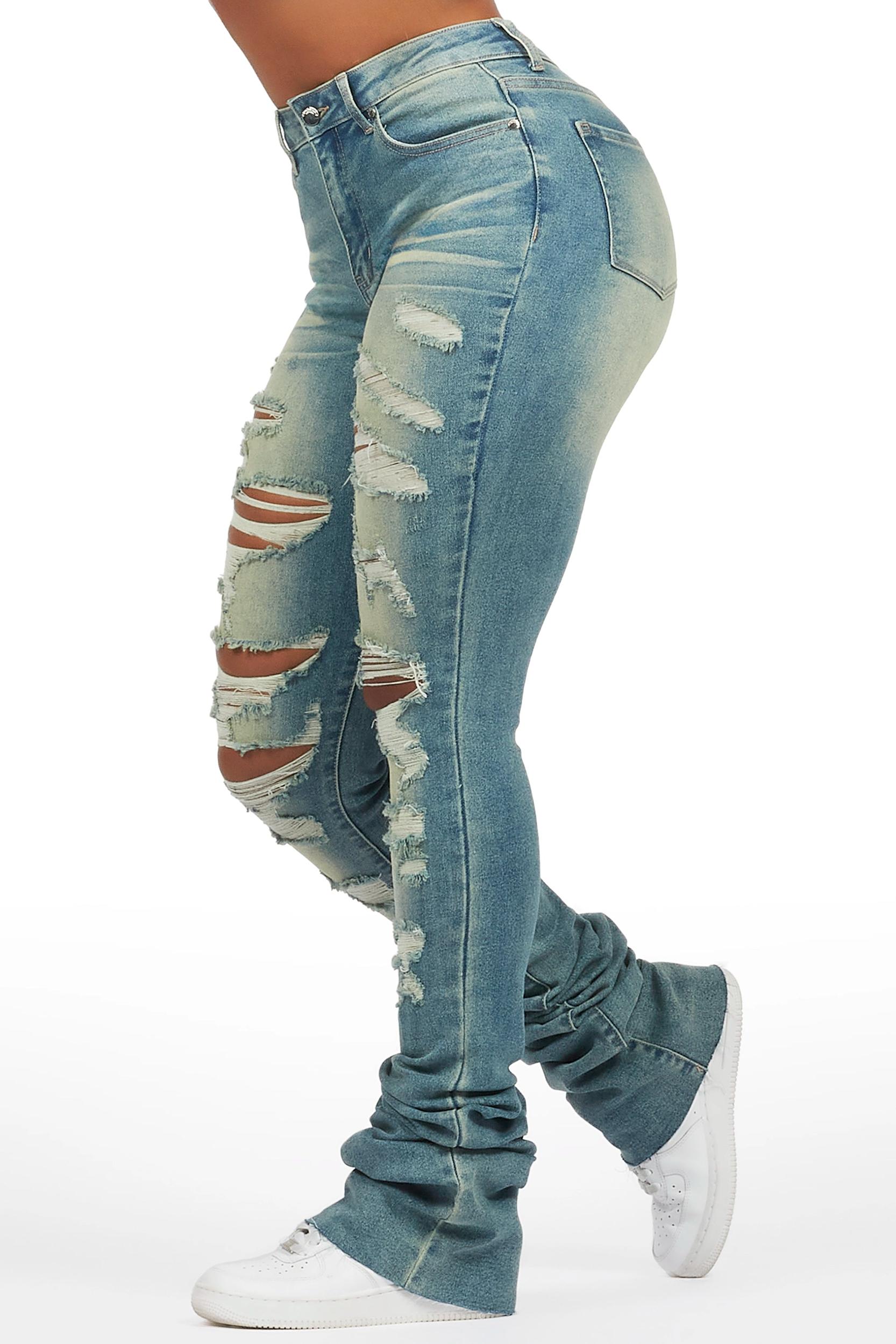 Teyja Light Wash Distressed Super Stacked Jean Female Product Image