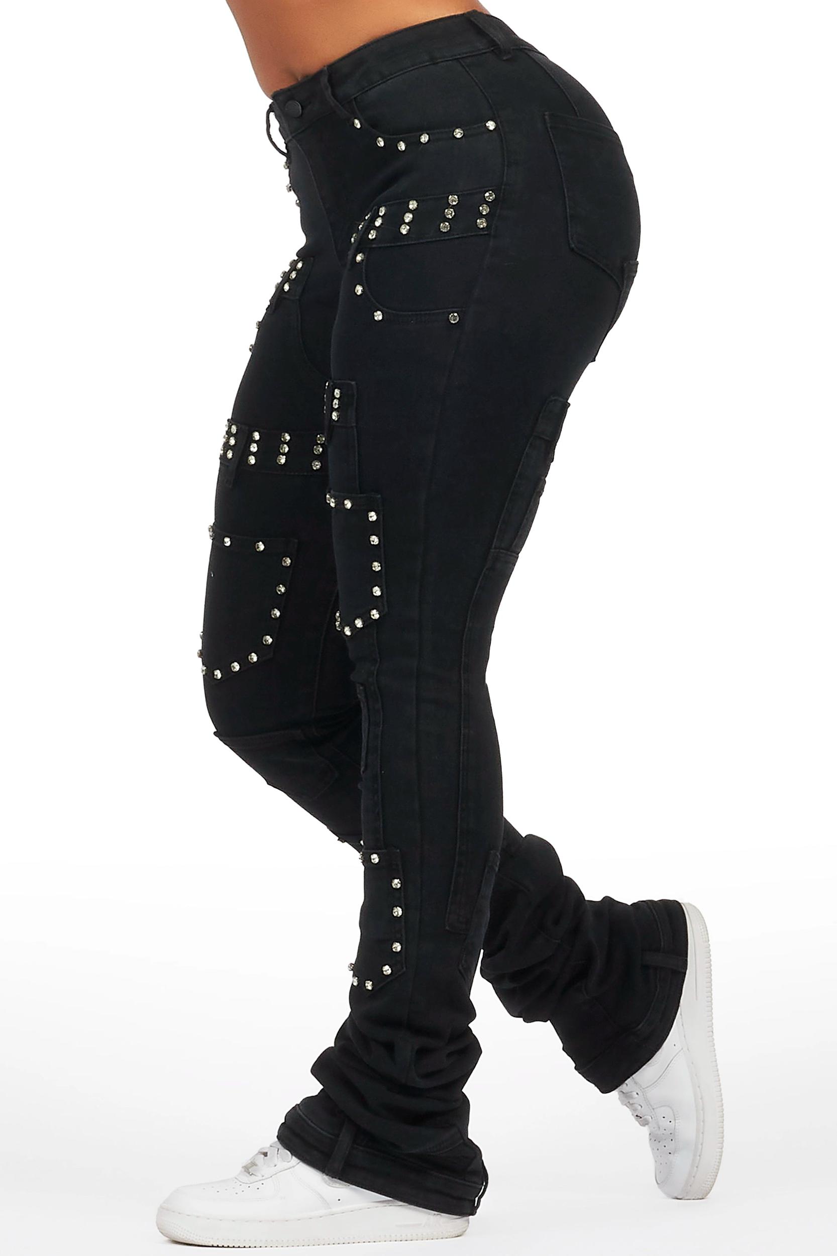 Vicky Black Rhinestone Super Stacked Jean Female Product Image