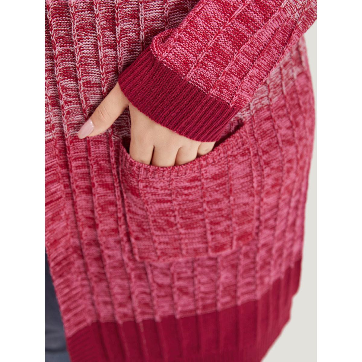 Plus Size Ombre Colorblock Patched Pocket Tunic Cardigan Watermelon Women Casual Loose Long Sleeve Dailywear Cardigans BloomChic 18-20/2X Product Image