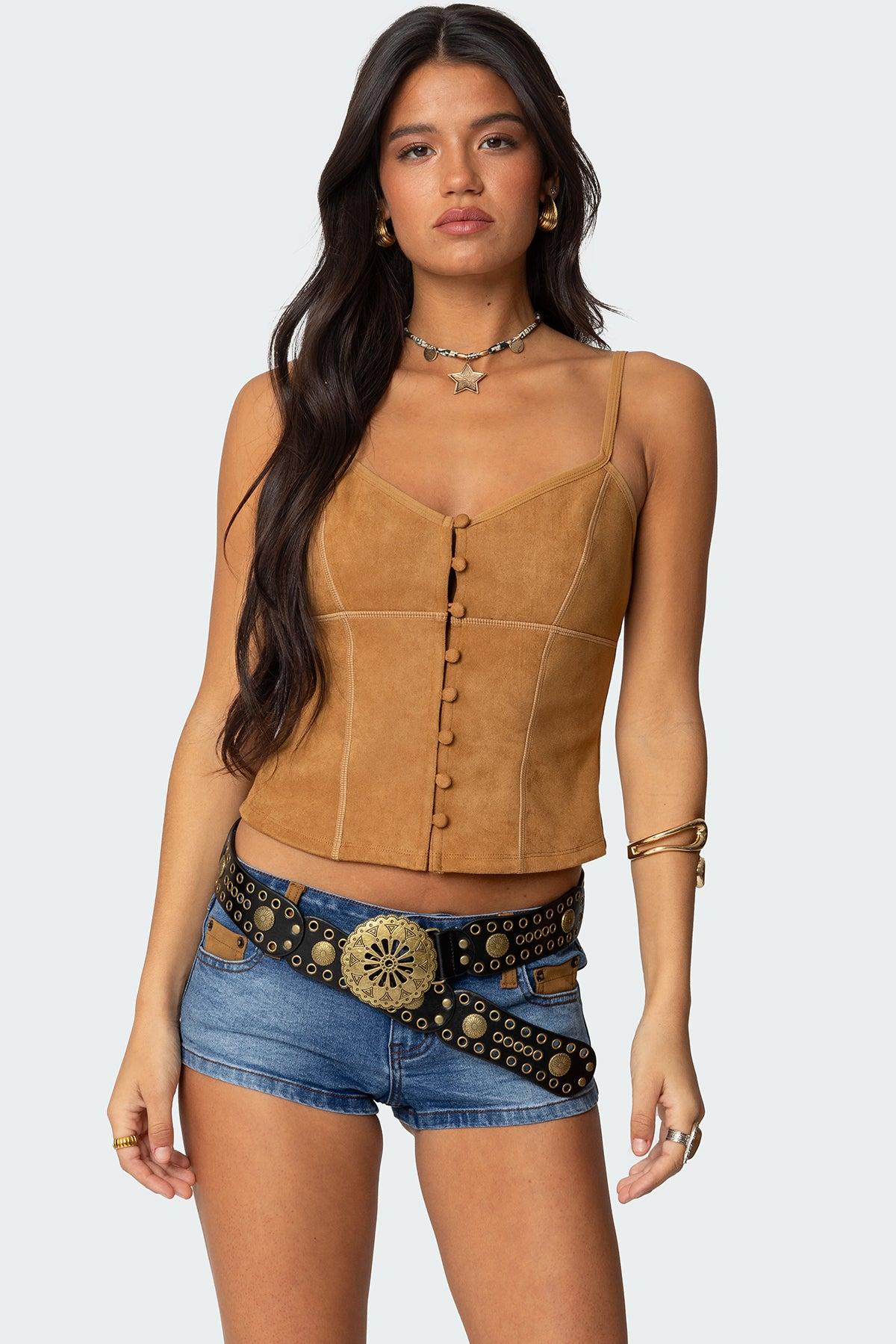 Tori Faux Suede Button Up Top Product Image