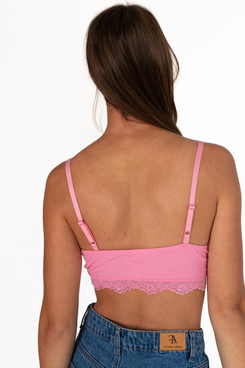 Candy Pink Lace Trim Padded Bralette Product Image