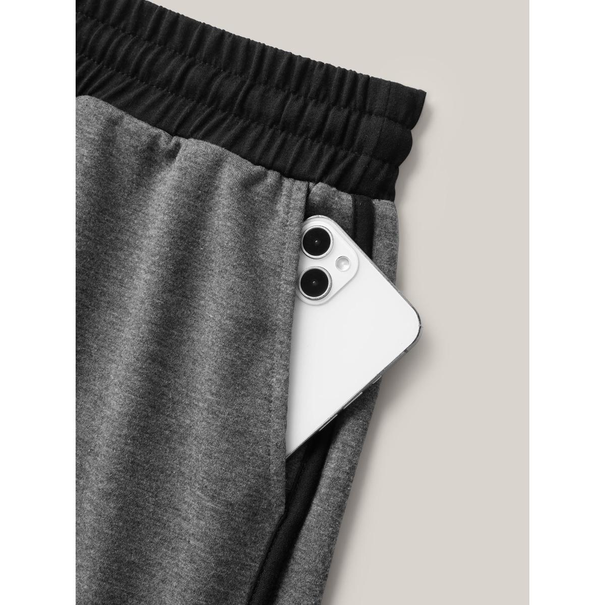 Plus Size Color Block Drawstring Plain Shorts Women DimGray Casual Contrast Loose Everyday Shorts BloomChic 22-24/3X Product Image