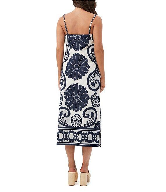 Trina Turk Marita Fil Coupe Placement Print Square Neck Sleeveless Midi Dress Product Image