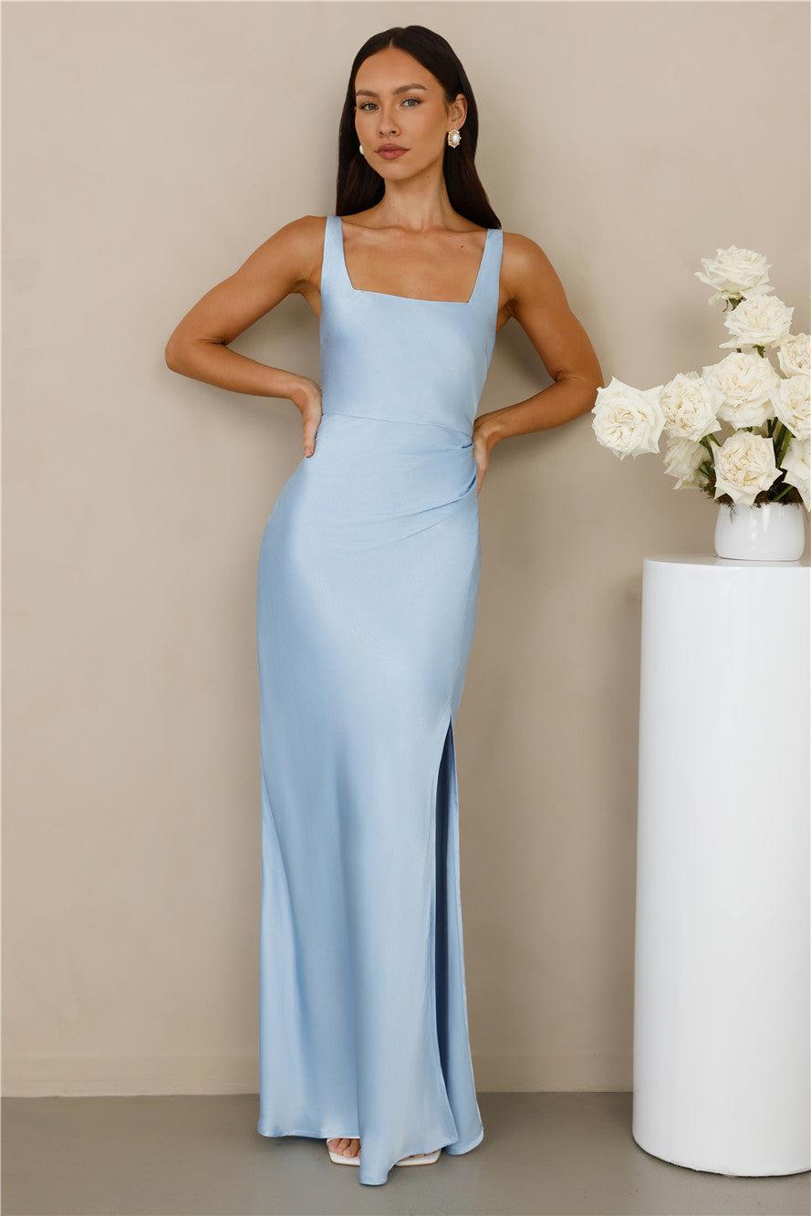 The Evelina Satin Maxi Dress Blue Product Image