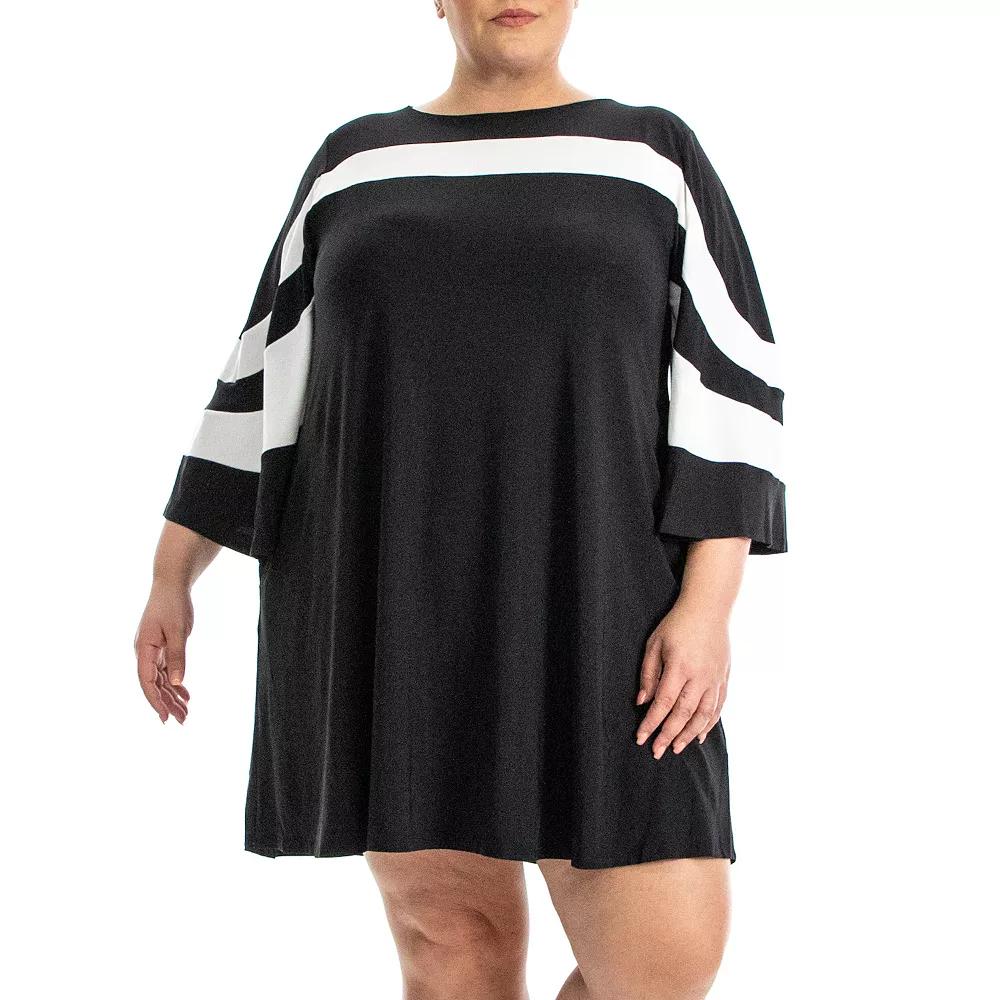 Plus Size Nina Leonard Wave Color Block Dress, Womens Product Image
