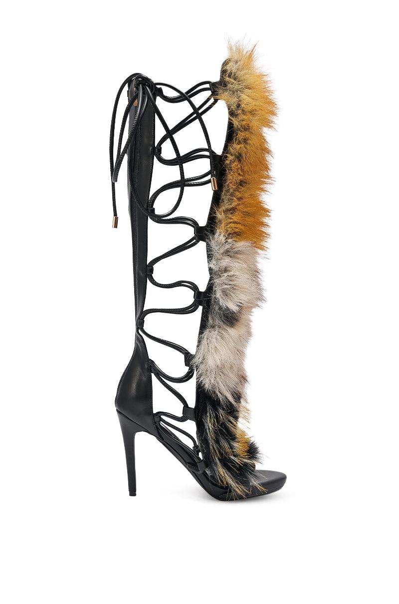 AZALEA WANG STAMOS BLACK MULTI FUR GLADIATOR STILETTO SANDAL Product Image