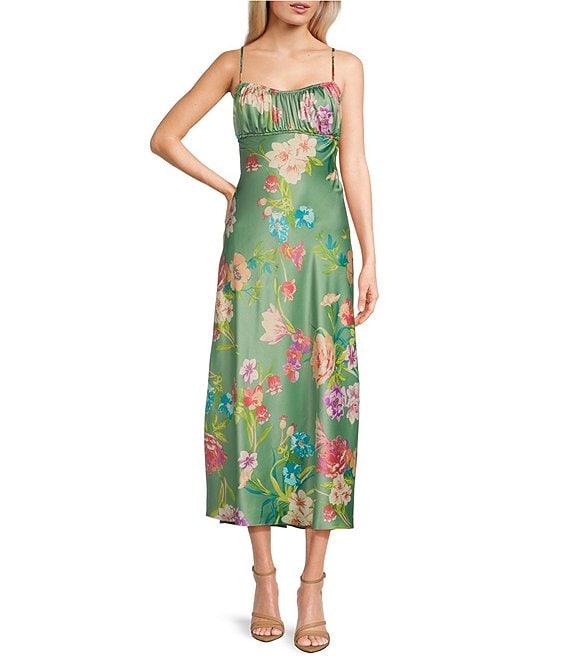 B. Darlin Spaghetti Strap Emma Floral Printed Bodice Midi Dress Product Image