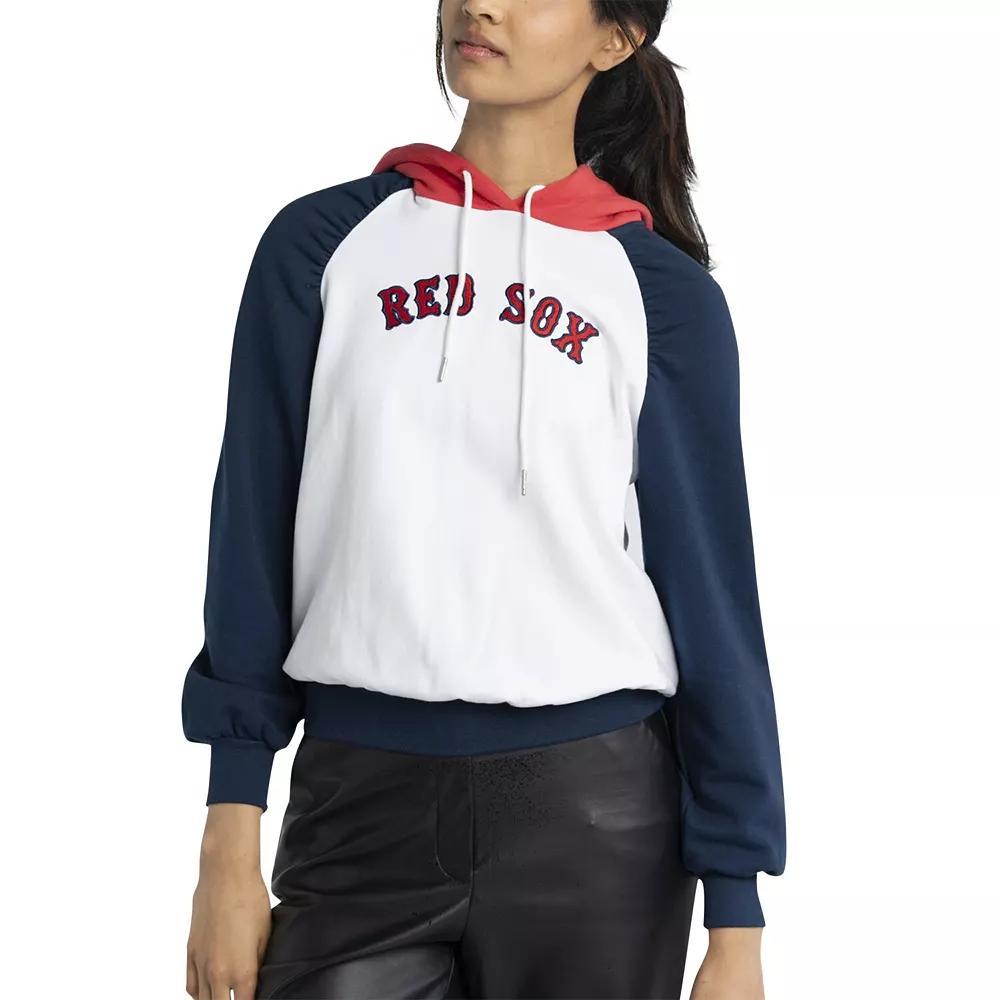 Women's Lusso White Boston Red Sox Marlowe Tri-Blend Raglan Pullover Hoodie,  Product Image