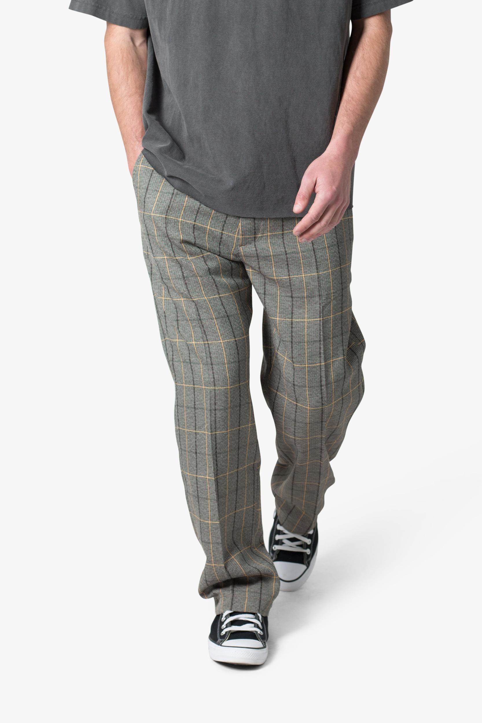 Pleated Plaid Trousers - Light Brown/Cream Product Image