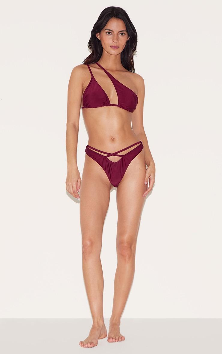 Burgundy Asymmetric One Shoulder Triangle Bikini Top Product Image