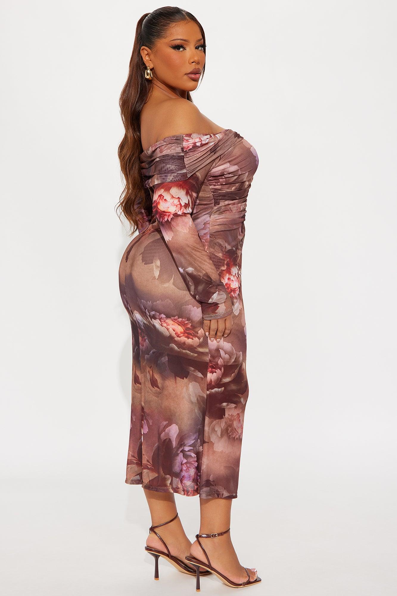 Madeline Floral Mesh Midi Dress - Brown/combo Female Product Image