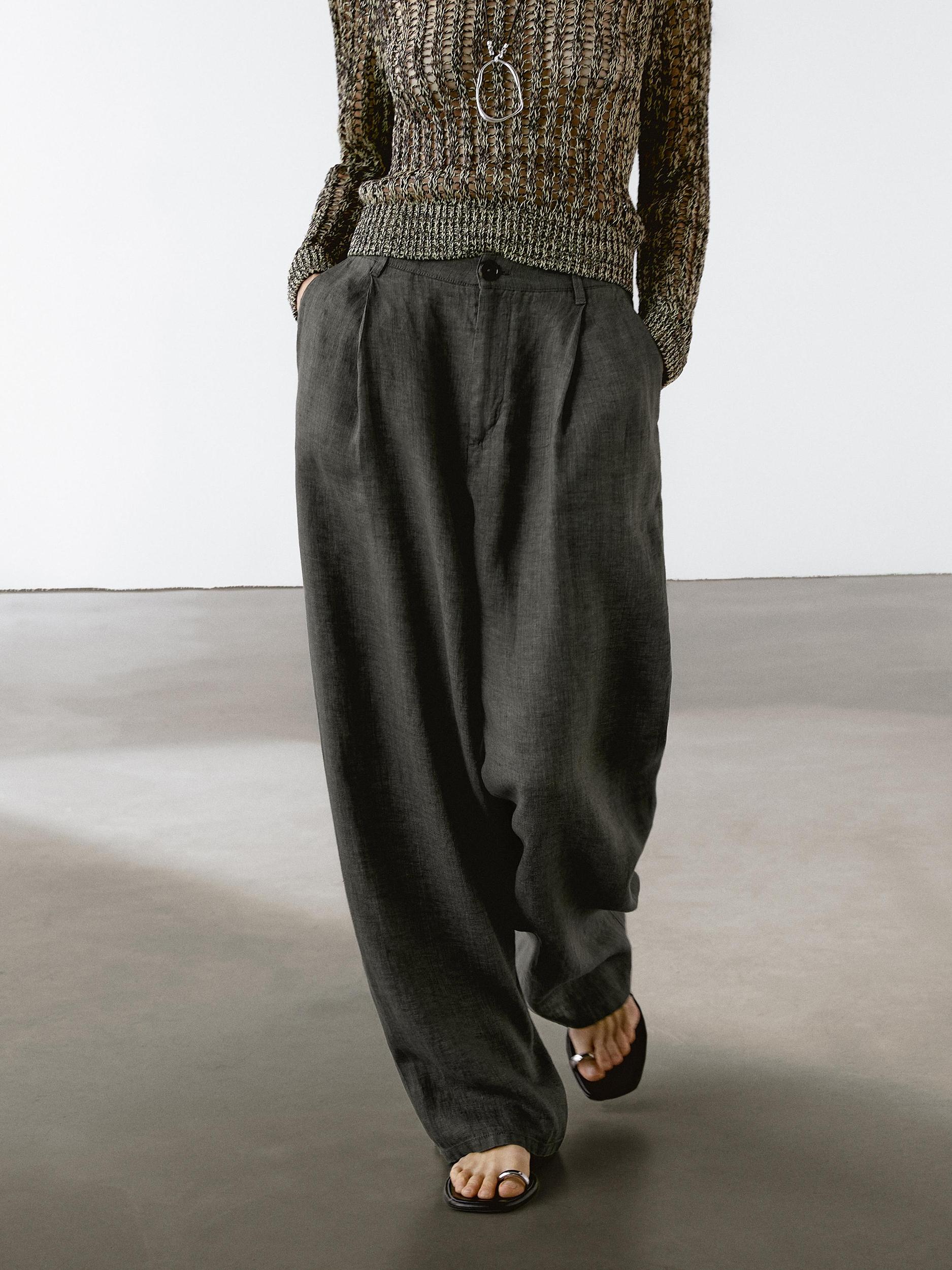 100% linen wide-leg trousers Product Image