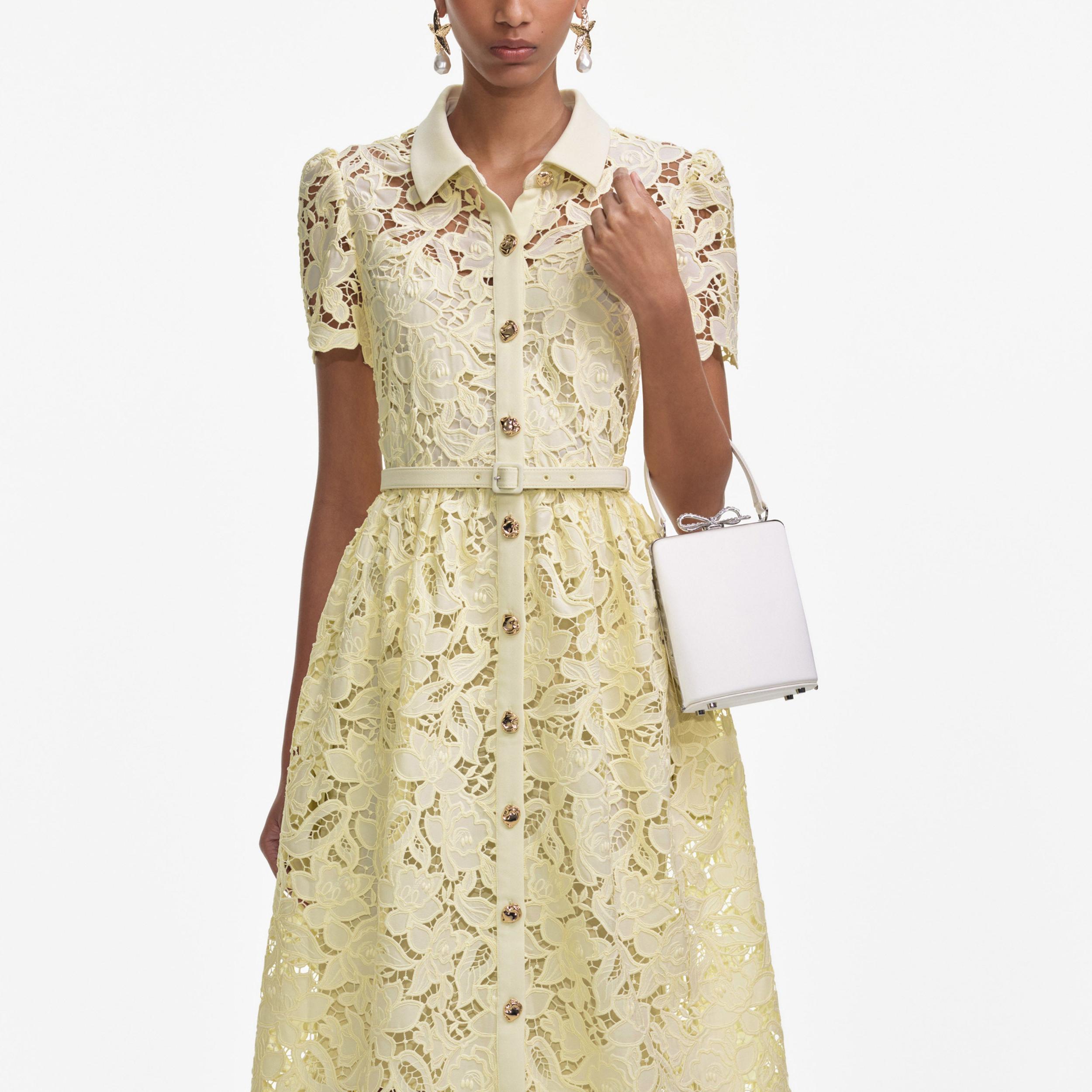 Yellow Lace Collared Midi Dress Product Image