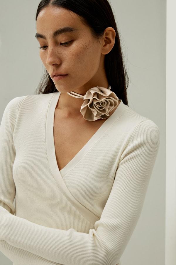 Champagne Rosette Silk Collar Necklace Product Image