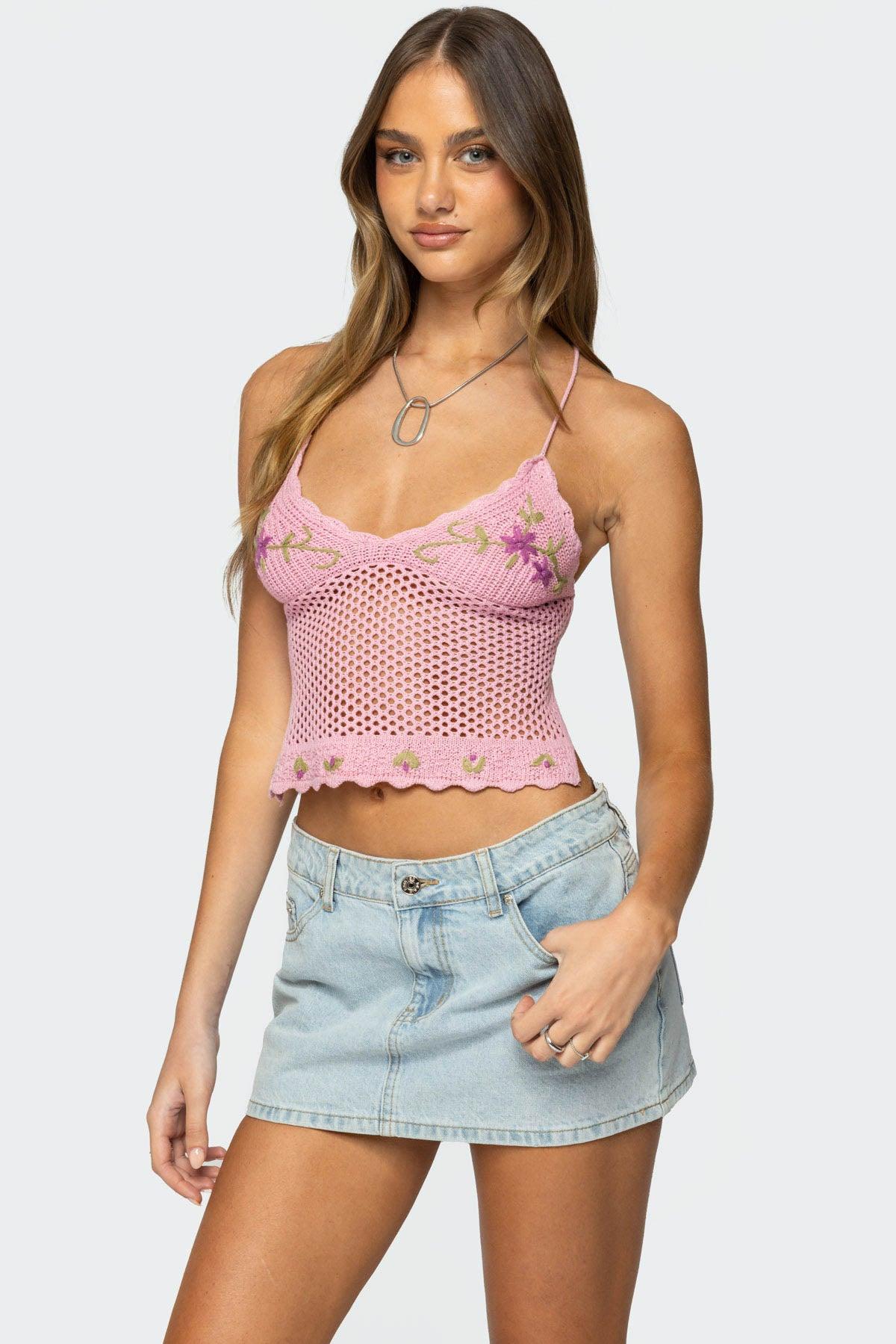 Quince Backless Embroidered Crochet Top Product Image