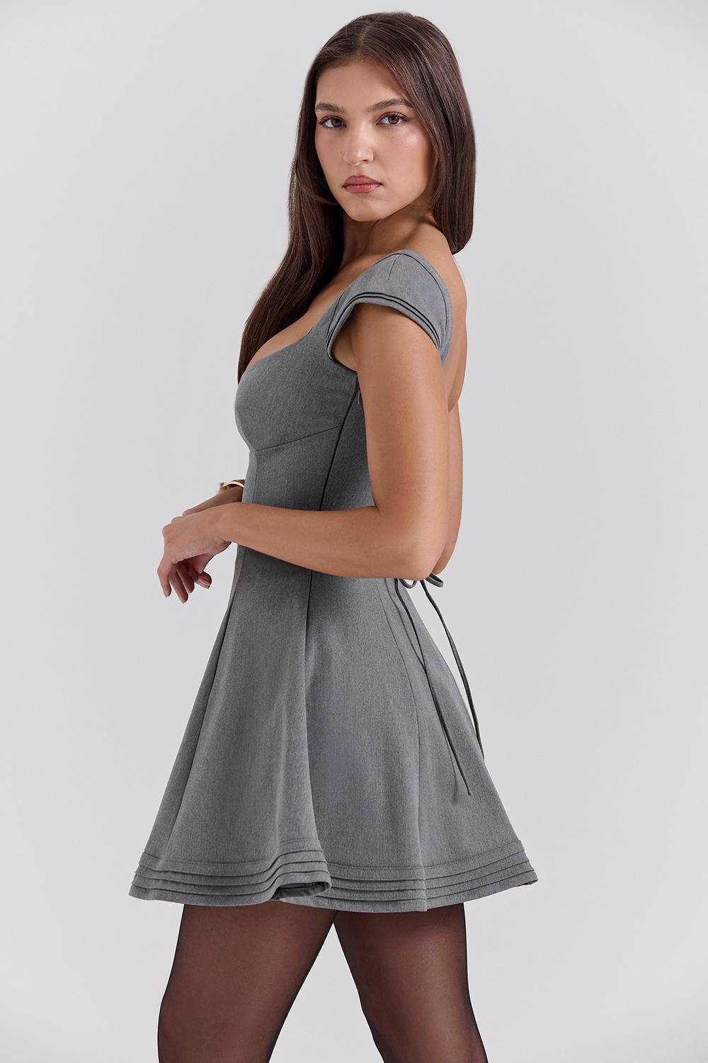 Cheri  french grey fitted mini dress with voluminous skirt - sale Product Image