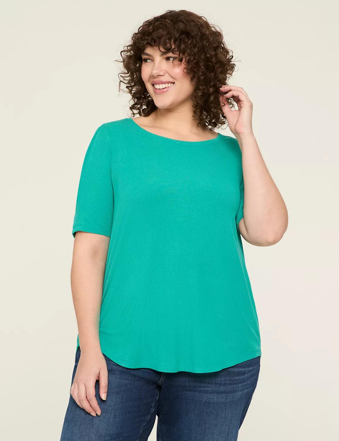 Curved-Hem Pleat-Sleeve Rib Tee Product Image