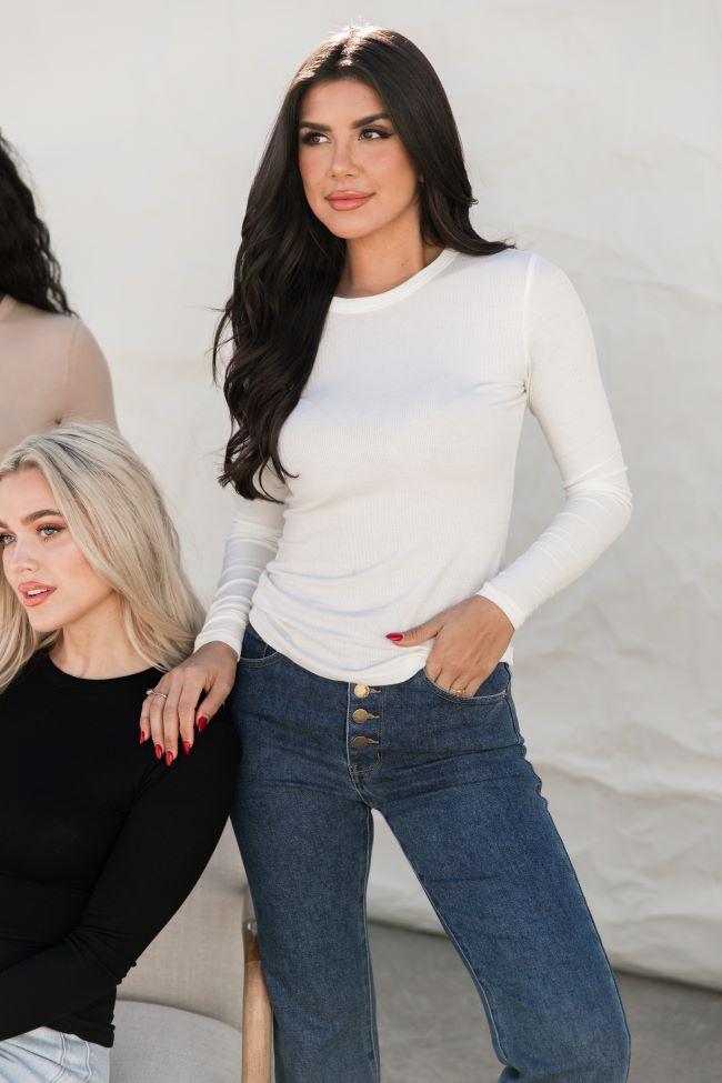 Make Your Choice Ivory Ribbed Long Sleeve Tee FINAL SALE Product Image