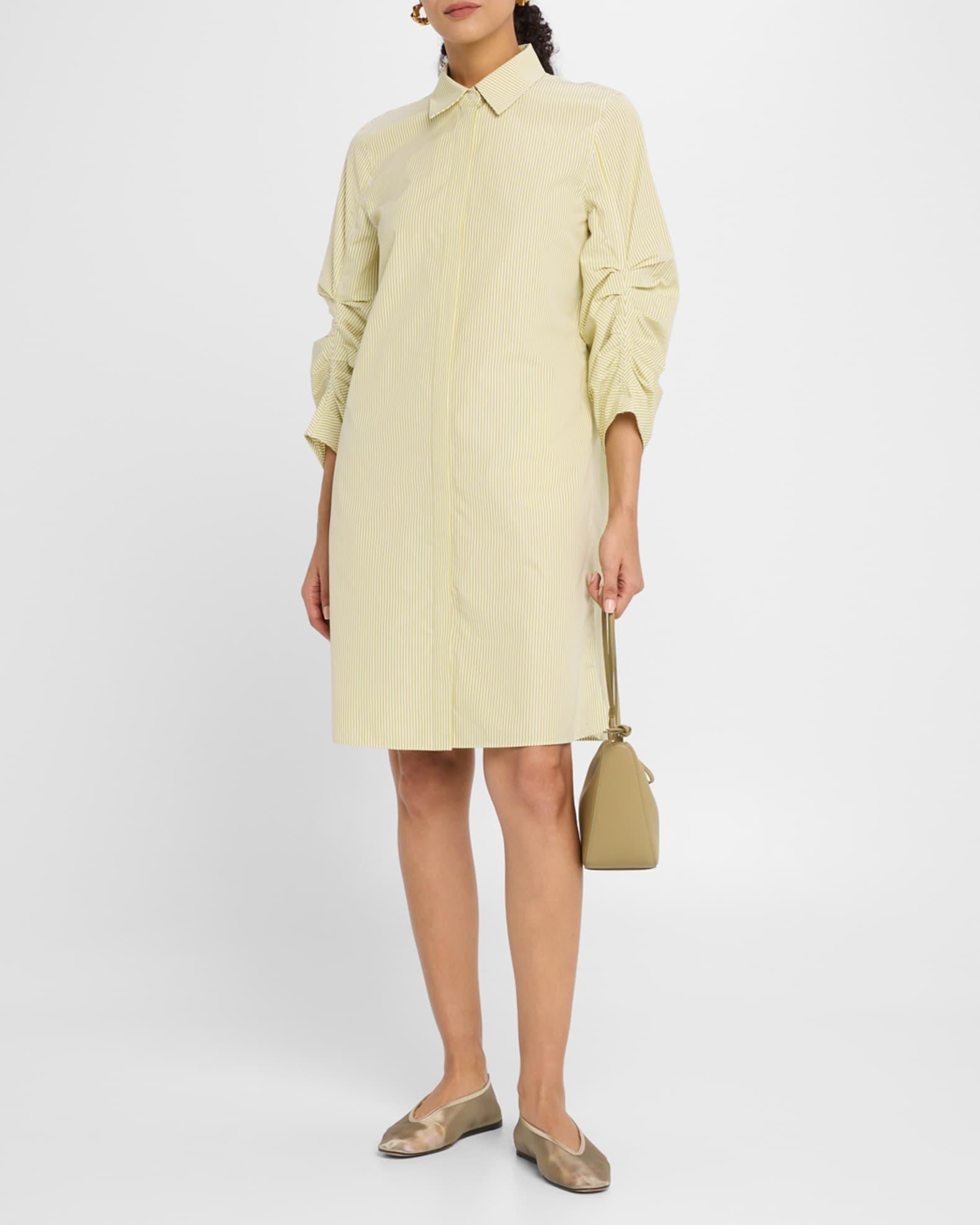 Striped Pleated-Sleeve Midi Shirtdress Product Image