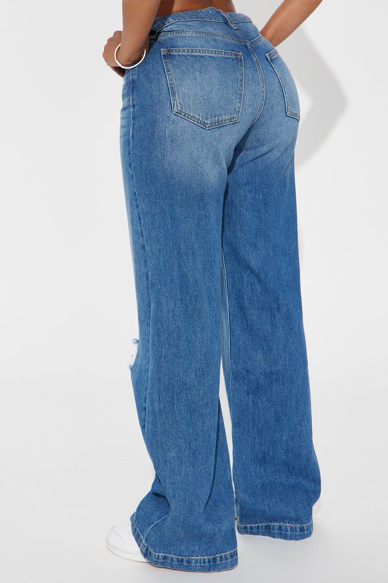Khai Ripped Wide Leg Jeans - Medium Wash Product Image