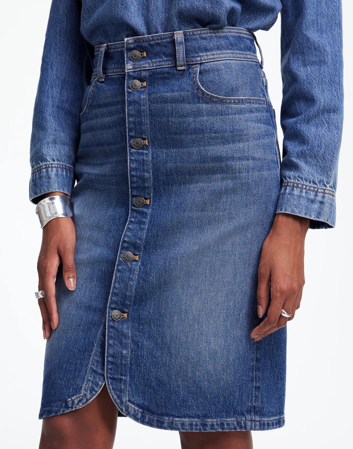 Denim Button-Front Midi Skirt Product Image