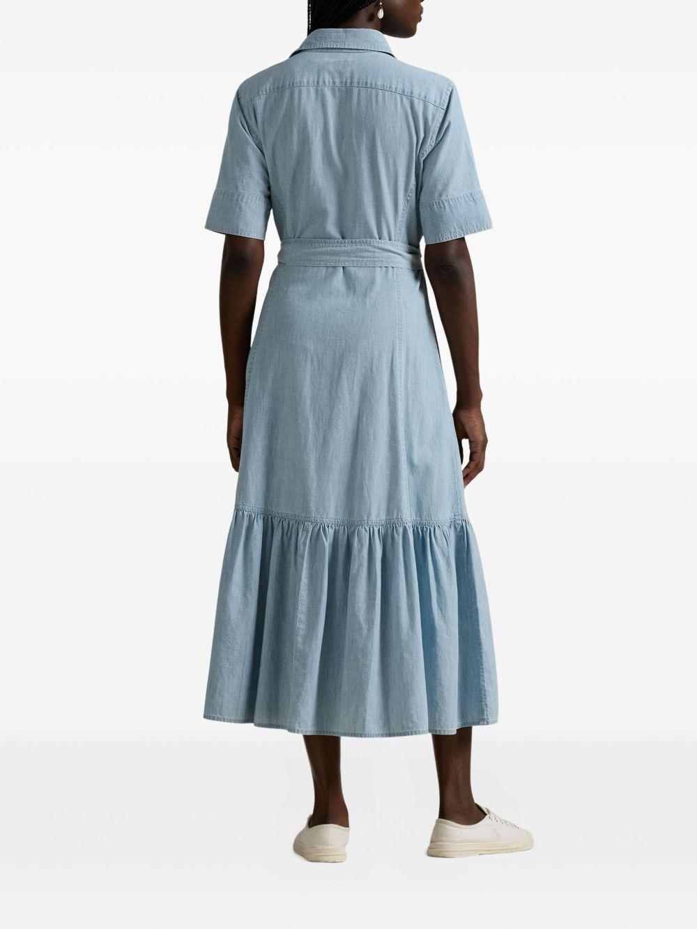belted tiered shirt midi dress Product Image