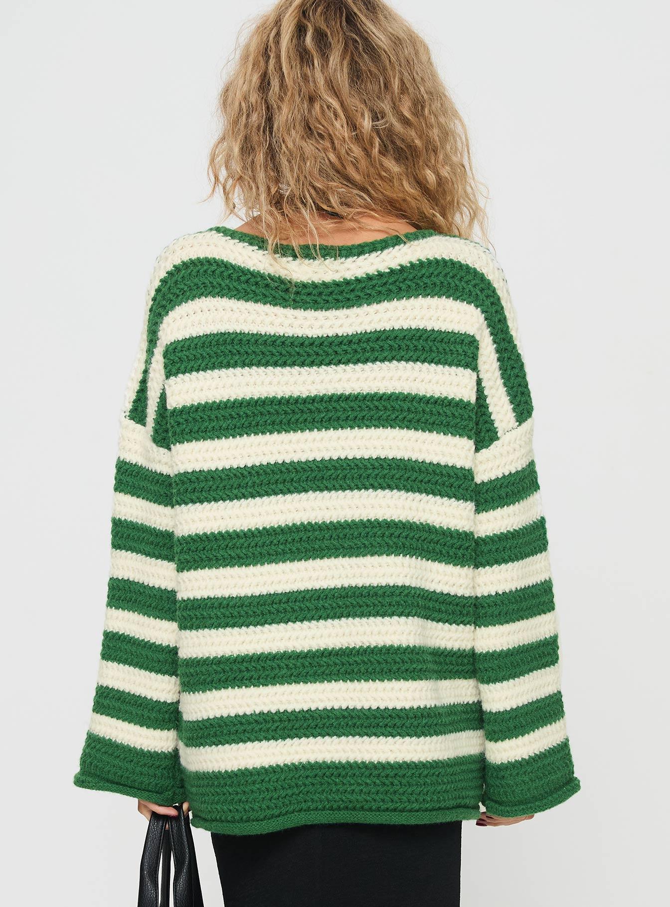 Brando Knit Sweater Green / Cream Stripe Product Image