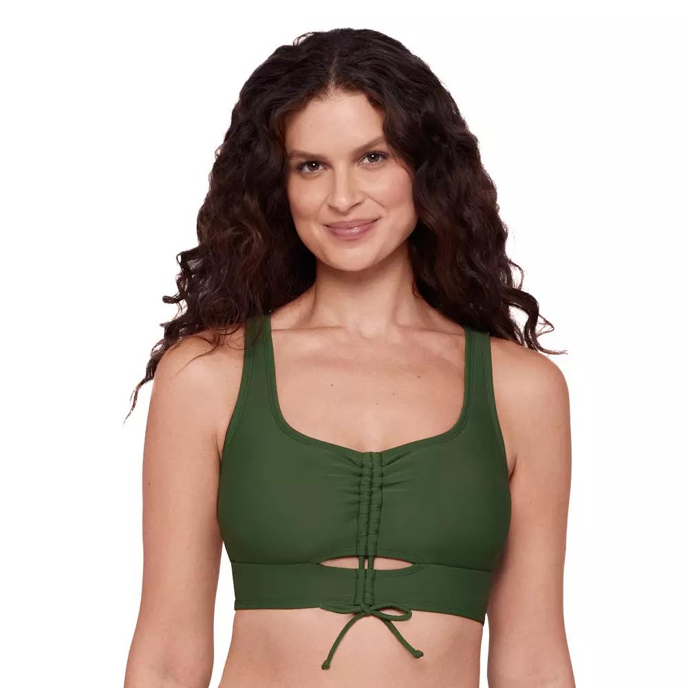 Women's Eco Beach Longline Scoopneck Tie Front Bikini Top, Size: Medium, Aloe Product Image