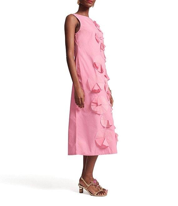 FRANCES VALENTINE Poplin Origami Flower Boatneck Sleeveless Midi Dress Product Image