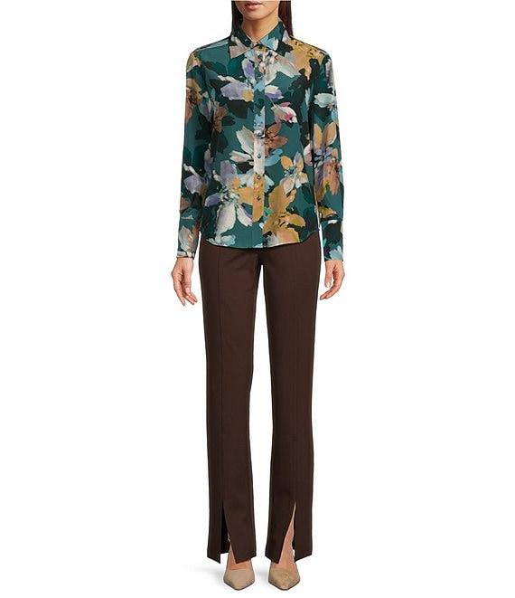 tyler boe Chloe Silk Watercolor Floral Print Point Collar Long Sleeve Button Front Shirt Product Image