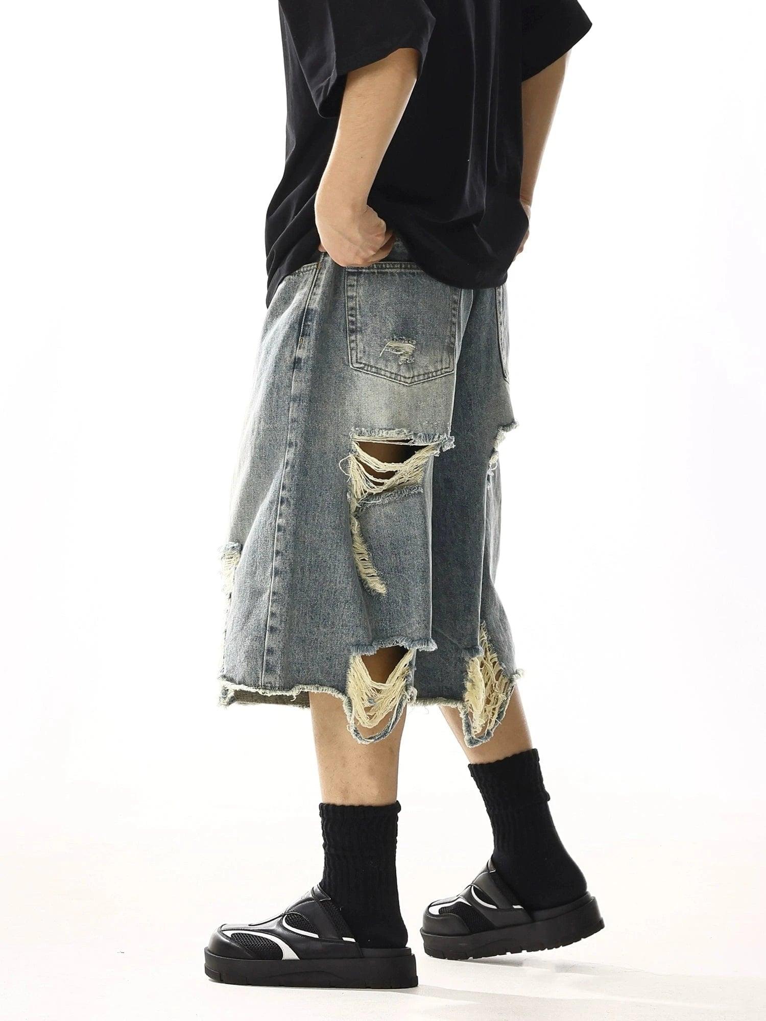 RT No. 13040 BLUE DISTRESSED DENIM SHORTS Product Image