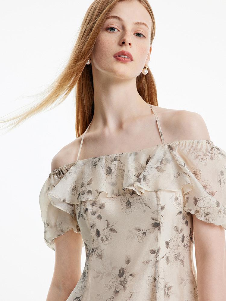 Halter Neck Lace-up Print Midi Dress Product Image