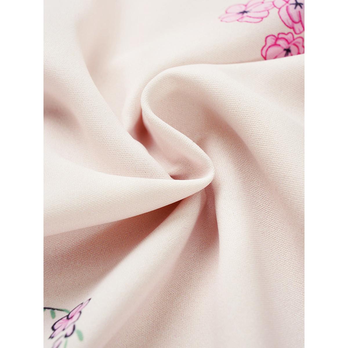 Plus Size Boho Print Patchwork Ruffles Lantern Sleeve Dress Apricot Women Elegant Elastic cuffs Round Neck Long Sleeve Curvy Midi Dress BloomChic 18-20/2X Product Image