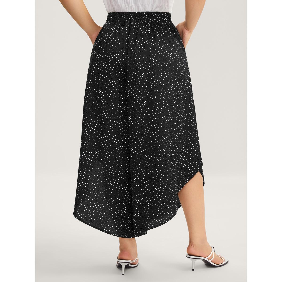 Plus Size Little Dots Asymmetrical Hem Slit Pants Women Black Elegant Wide Leg Mid Rise Everyday-Elegant Pants BloomChic 22-24/3X Product Image