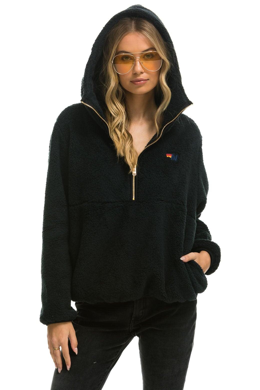 TEDDY APRES  HOODED HALF ZIP JACKET - BLACK Female Product Image