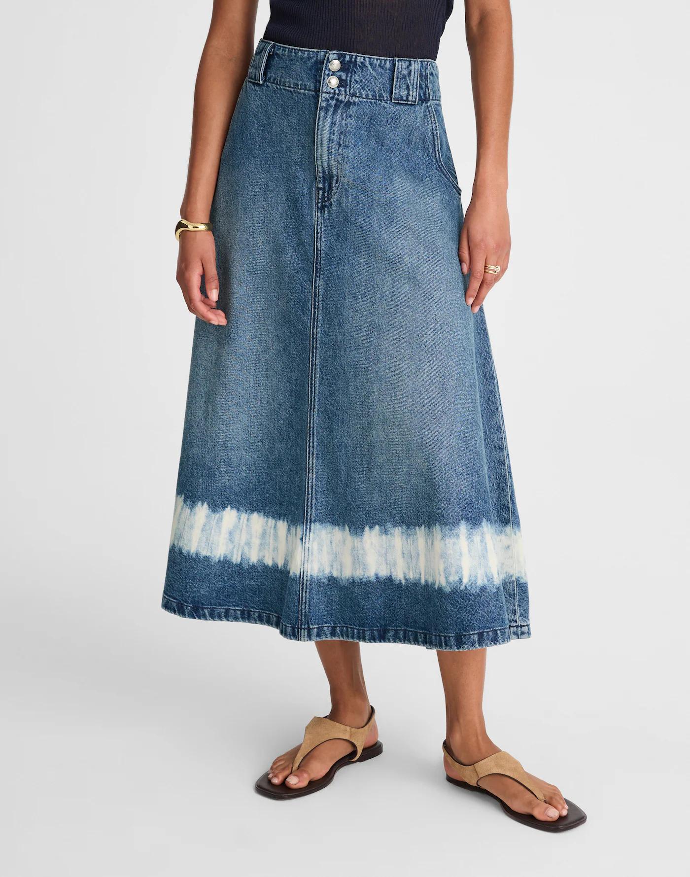 Shibori Denim A-Line Midi Skirt Product Image