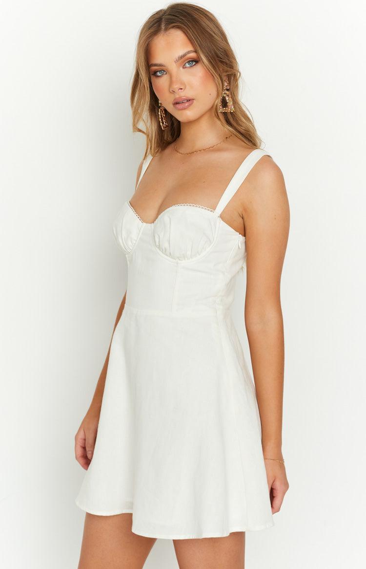 Sabrina White Linen Blend Mini Dress Product Image