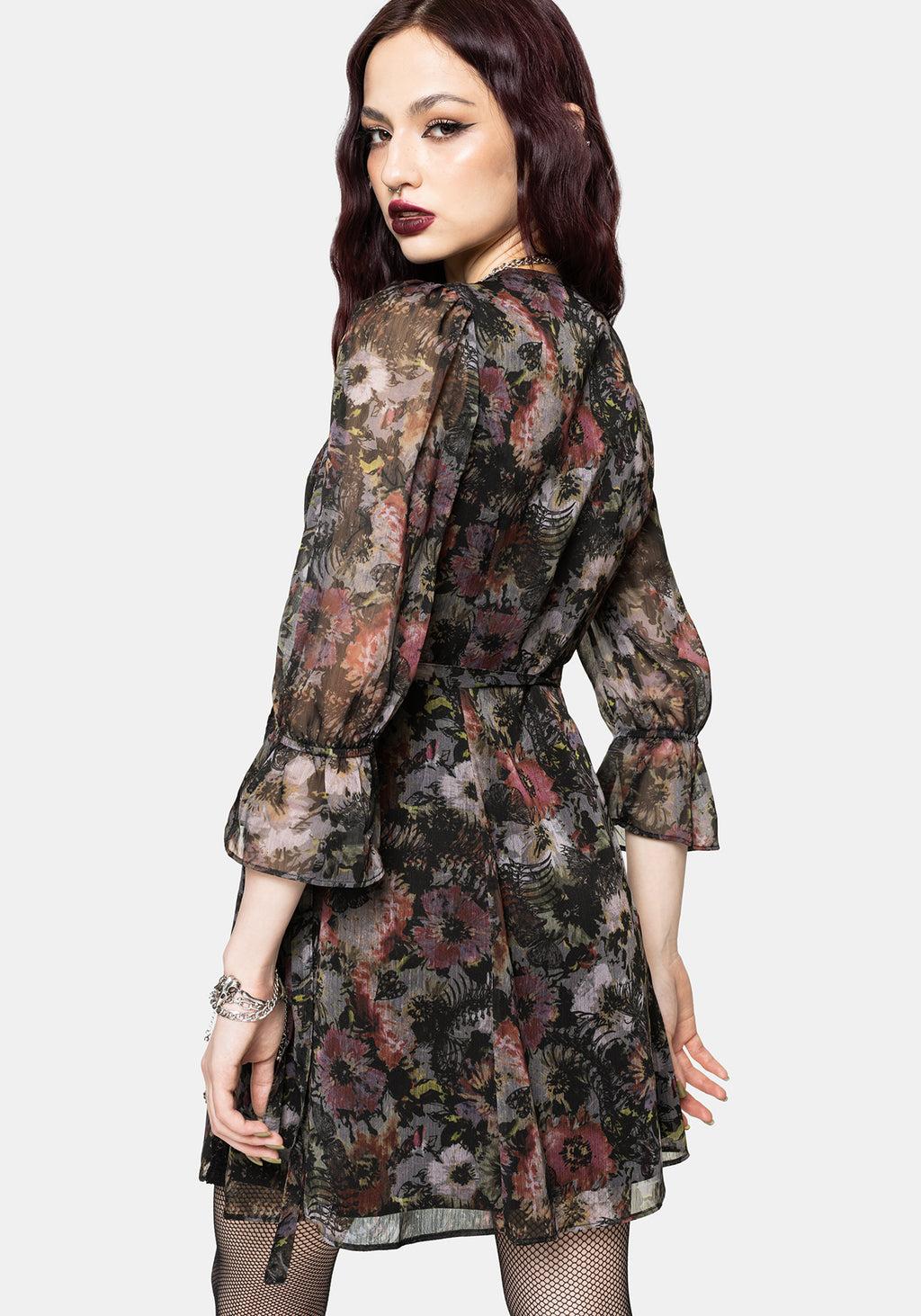 Mortua Grunge Floral Print Peplum Frill Cami Maxi Dress Product Image