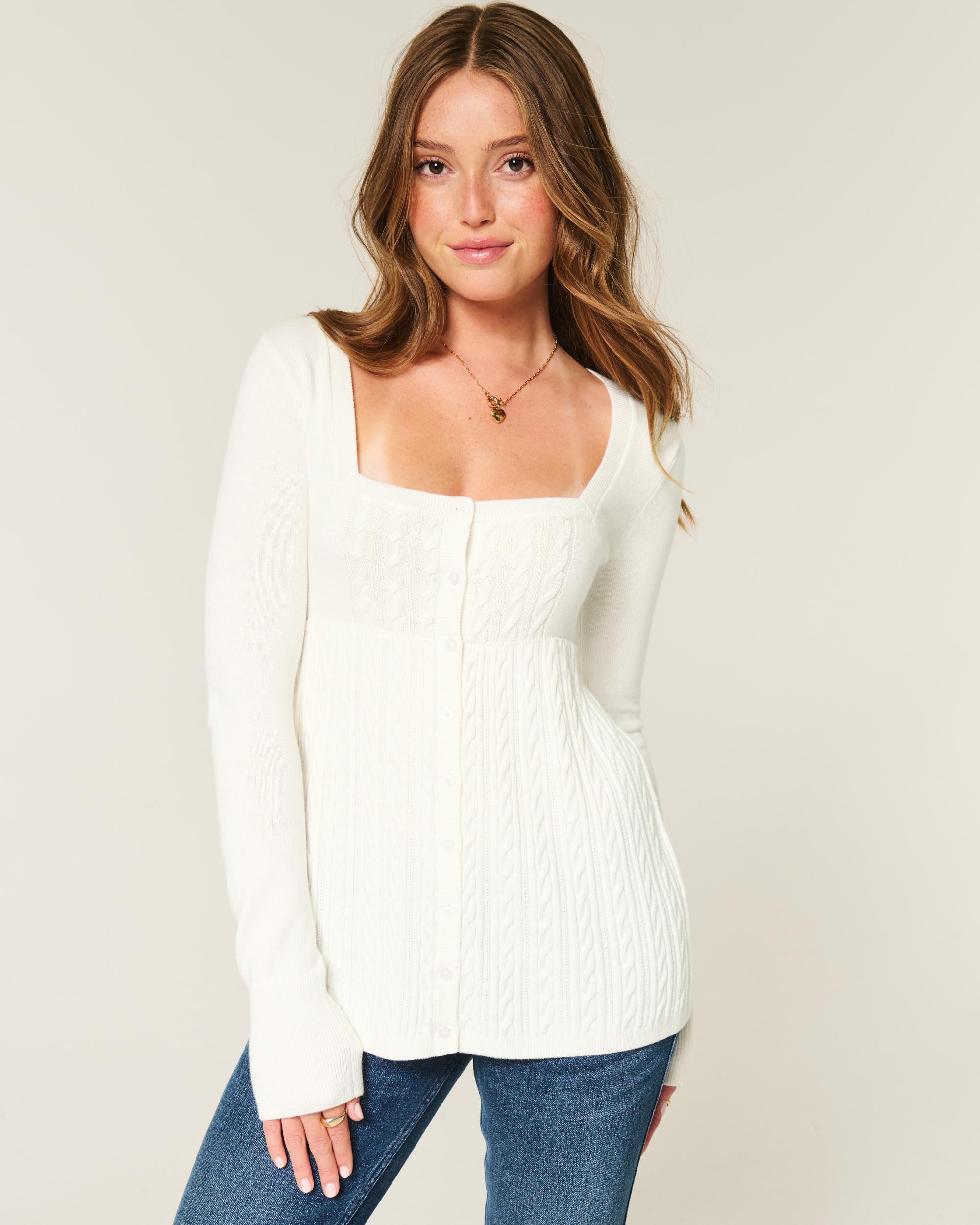 Easy Long-Sleeve Square-Neck Babydoll Sweater Product Image