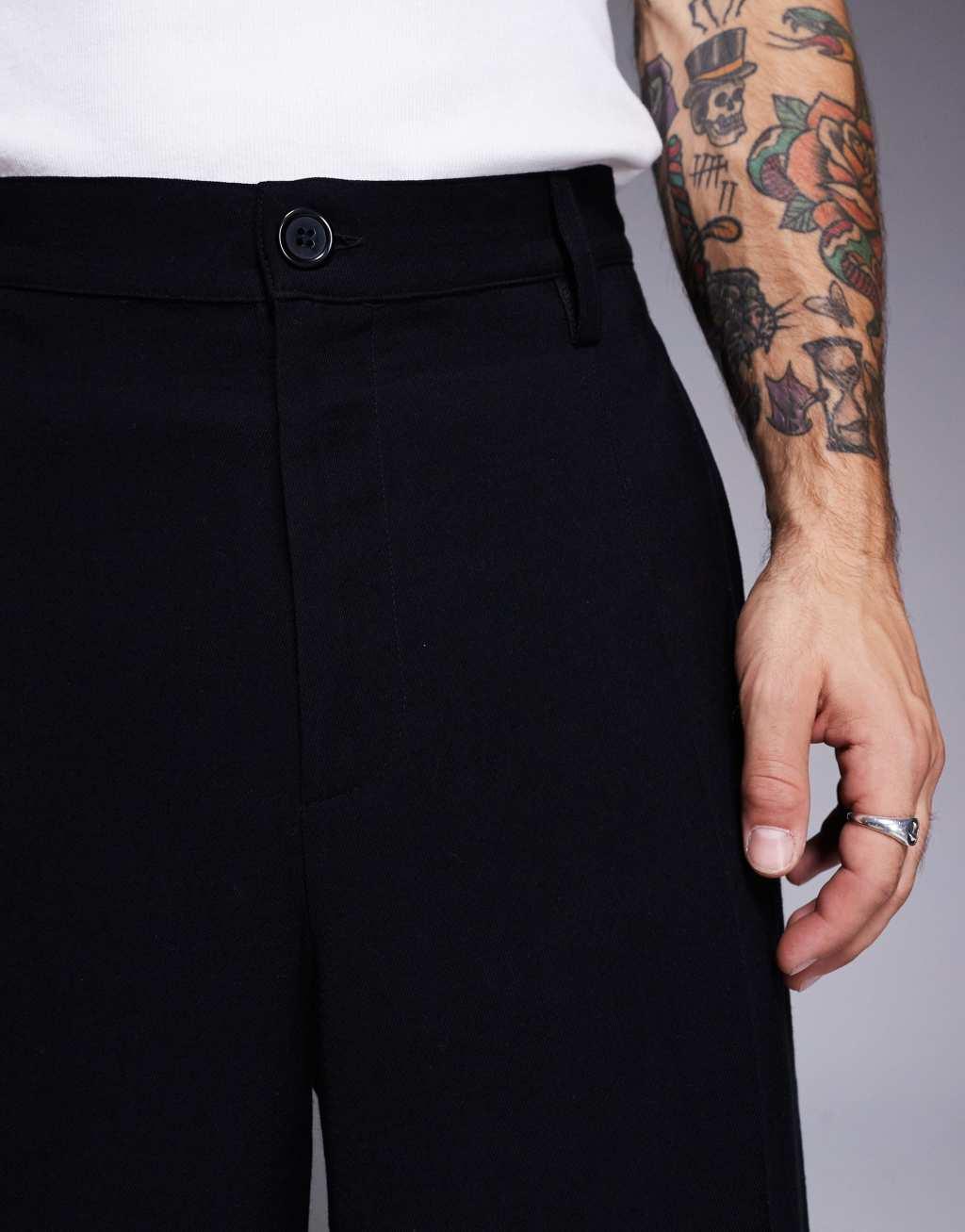 ASOS DESIGN smart wide leg pants with front pleat in black Product Image