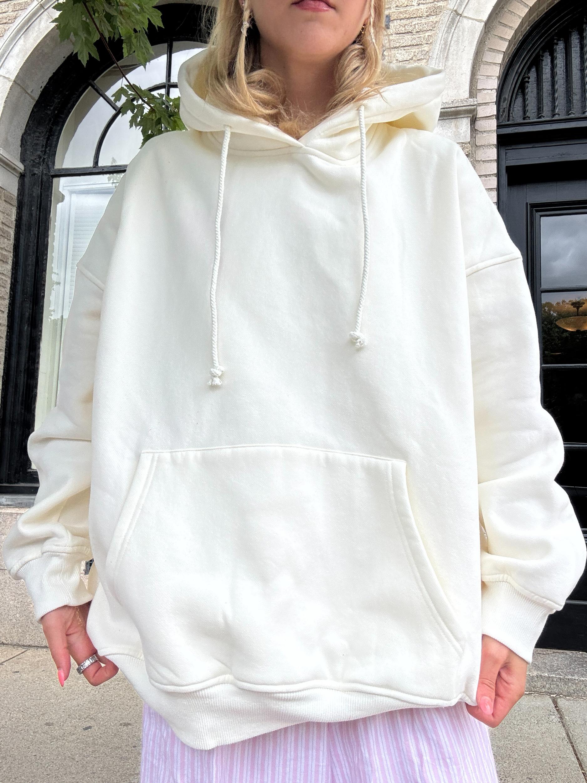 Ivory Basic Blank Hoodie Product Image